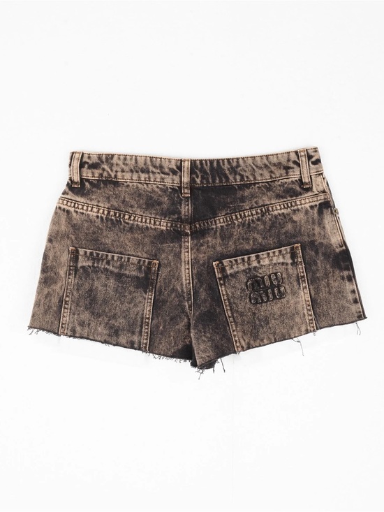Miu Miu Pants - Miu Miu brown marbleized denim shorts in brown Nero